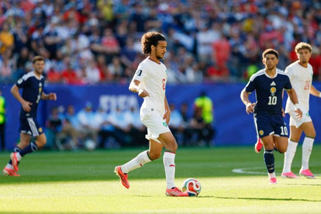 June 19, 2026; Foxborough, Massachusetts, USA; Morocco midfielder Ayyoub Bouaddi (6) moves the ball during a FIFA World Cup, WM, Weltmeisterschaft, Fussball 2026 Group C match between Scotland and Morocco at Boston Stadium. (c) CSM FIFA World Cup 2026: Scotland Vs Morocco JUN 19  - ZUMAc04_ 20260619_zma_c04_049 Copyright: xBurtxGranofskyx