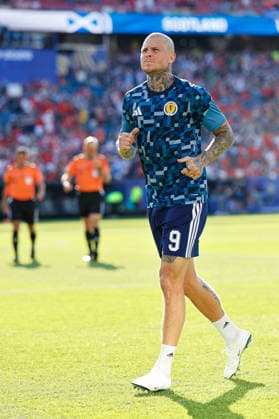 June 19, 2026; Foxborough, Massachusetts, USA; Scotland forward Lyndon Dykes (9) ahead of a FIFA World Cup, WM, Weltmeisterschaft, Fussball 2026 Group C match between Scotland and Morocco at Boston Stadium. (c) CSM FIFA World Cup 2026: Scotland Vs Morocco JUN 19  - ZUMAc04_ 20260619_zma_c04_051 Copyright: xBurtxGranofskyx