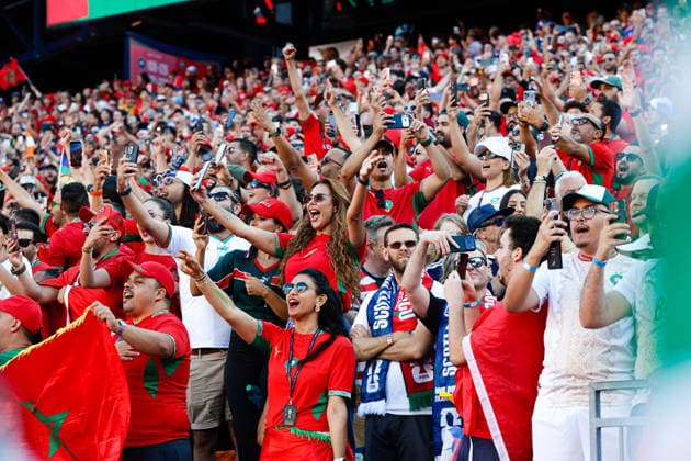 June 19, 2026; Foxborough, Massachusetts, USA; Morocco supporters cheer after their national anthem ahead of a FIFA World Cup, WM, Weltmeisterschaft, Fussball 2026 Group C match between Scotland and Morocco at Boston Stadium. (c) CSM FIFA World Cup 2026: Scotland Vs Morocco JUN 19  - ZUMAc04_ 20260619_zma_c04_053 Copyright: xBurtxGranofskyx