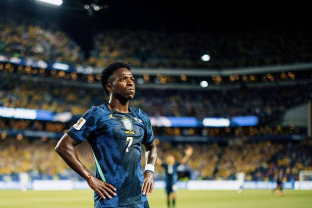 Brazil vs. Haiti FILADÃ LFIA, PN - 19.06.2026: BRAZIL VS. HAITI - Vinicius Junior of Brazil celebrates after scoring a goal during the match between Brazil and Haiti in the second round of the group stage of the 2026 World Cup, held at Lincoln Financial Field in Philadelphia, United States. (Photo: Marcelo Machado de Melo Fotoarena) x2965278x  MarceloxMachadoxdexMelo