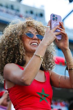 June 19, 2026; Foxborough, Massachusetts, USA; A Morocco supporter takes a photo ahead of a FIFA World Cup, WM, Weltmeisterschaft, Fussball 2026 Group C match between Scotland and Morocco at Boston Stadium. (c) CSM FIFA World Cup 2026: Scotland Vs Morocco JUN 19  - ZUMAc04_ 20260619_zma_c04_048 Copyright: xBurtxGranofskyx