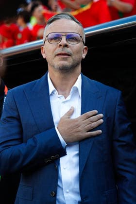June 19, 2026; Foxborough, Massachusetts, USA; Morocco head coach Mohamed Ouahbi ahead of a FIFA World Cup, WM, Weltmeisterschaft, Fussball 2026 Group C match between Scotland and Morocco at Boston Stadium. (c) CSM - ZUMAc04_ 20260619_zma_c04_054 Copyright: xBurtxGranofskyx