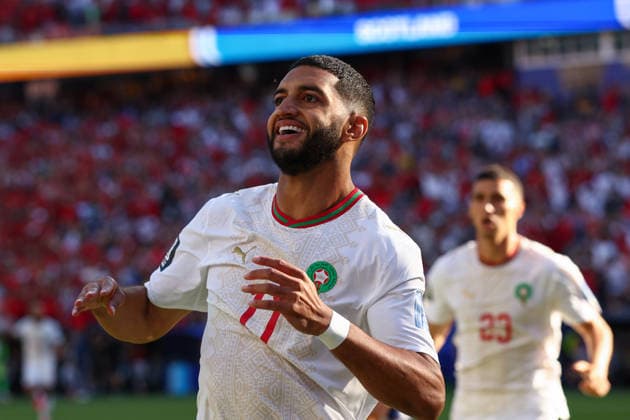 FIFA World Cup, WM, Weltmeisterschaft, Fussball 2026: Scotland v Morocco BOSTON, USA - 19th June 2026: Ismael Saibari of Morocco celebrates scoring his side s first goal during the FIFA World Cup 2026 Group C match between Scotland and Morocco at Boston Stadium Boston Boston Stadium United States of America Copyright: xCraigxMercerx xPeakxActionxPhotosx