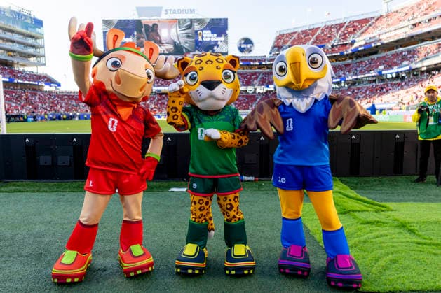 SANTA CLARA, CA - JUNE 19: The official mascots for the 2026 FIFA World Cup, WM, Weltmeisterschaft, Fussball mascots: Maple the Moose, Zayu the Jaguar, and Clutch the Bald Eagle before the FIFA World Cup 2026 Group D match between Turkiye and Paraguay on June 19, 2026 at San Francisco Bay Area Stadium in Santa Clara, CA. (Photo by Bob Kupbens Icon Sportswire) SOCCER: JUN 19 FIFA World Cup 26 Group D - Turkiye vs Paraguay EDITORIAL USE ONLY Icon260619004