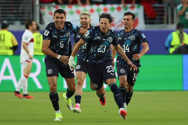 Matias Fonda (C) of Paraguay celebrate a goal during the FIFA World Cup, WM, Weltmeisterschaft, Fussball 2026 group D match between Turkey and Paraguay at the Levi s stadium in Santa Clara, United States, 19 June 2026. FIFA World Cup 2026 - Group D - Turkey vs. Paraguay !ACHTUNG: NUR REDAKTIONELLE NUTZUNG!  Copyright: xMiguelxGutiérrezx GR6189 20260620-55020652645_1