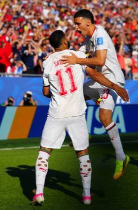 Ismael Saibari celebrates scoring the opening goal with Bilal El Khannouss of Morocco Scotland v Morocco, 2026 FIFA World Cup, WM, Weltmeisterschaft, Fussball Group C, Football, Boston Stadium, Foxborough, Massachusetts, USA - 19 Jun 2026Foxborough Boston Stadium Massachusetts (MA) United States of America EDITORIAL USE ONLY No use with unauthorised audio, video, data, fixture lists, club league logos or live services. Online in-match use limited to 120 images, no video emulation. No use in betting, games or single club league player publications.  Copyright: xJavierxGarcia Shutterstockx 16928932fa