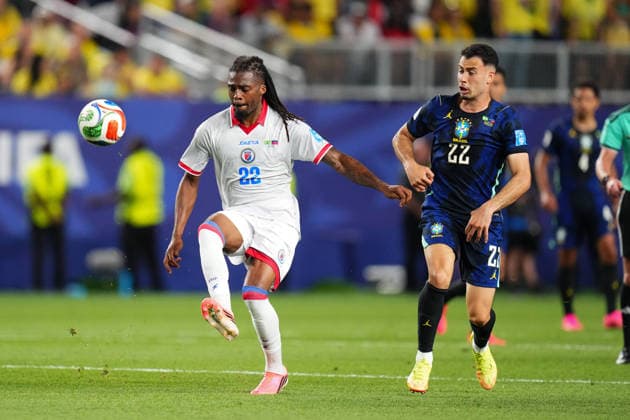 June 19, 2026: Haiti Defender Jean Kevin Duverne (22) kicks the ball during the second half of a World Cup Match against Brazil at Philadelphia Stadium in Philadelphia, Pennsylvania. CSM Philadelphia United States of America - ZUMAc04_ 20260619_zma_c04_168 Copyright: xKylexRoddenx
