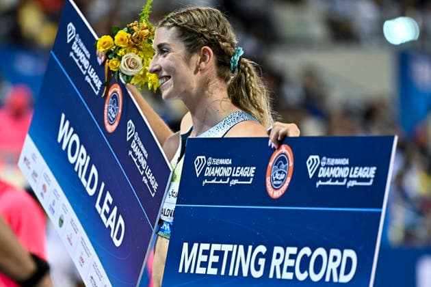 Doha Diamond League 2026 Emma Zapletalova of Slovakia celebrates after winning the women s 400m Hurdles final at the Diamond League Doha Meeting 2026 competition at Suheim Bin Hamad Stadium in Doha, Qatar, on May 19, 2026. DOHA Qatar Copyright: xNOUSHADx