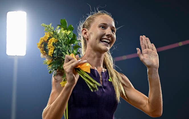 Doha Diamond League 2026 Addison Wiley of the United States celebrates after winning the women s 800m final at the Diamond League Doha Meeting 2026 competition at Suheim Bin Hamad Stadium in Doha, Qatar, on May 19, 2026. DOHA Qatar Copyright: xNOUSHADx
