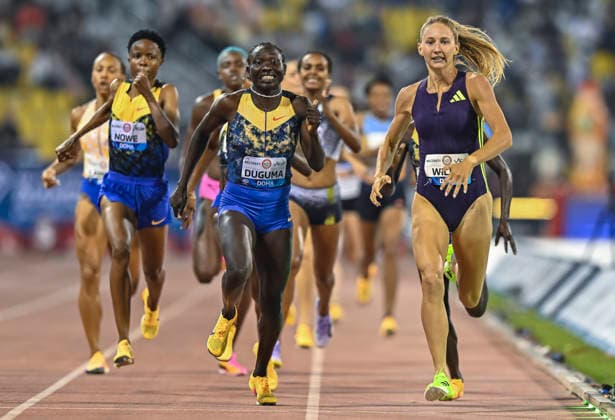 Doha Diamond League 2026 Addison Wiley (R) of the United States celebrates after winning the women s 800m final at the Diamond League Doha Meeting 2026 competition at Suheim Bin Hamad Stadium in Doha, Qatar, on May 19, 2026. DOHA Qatar Copyright: xNOUSHADx