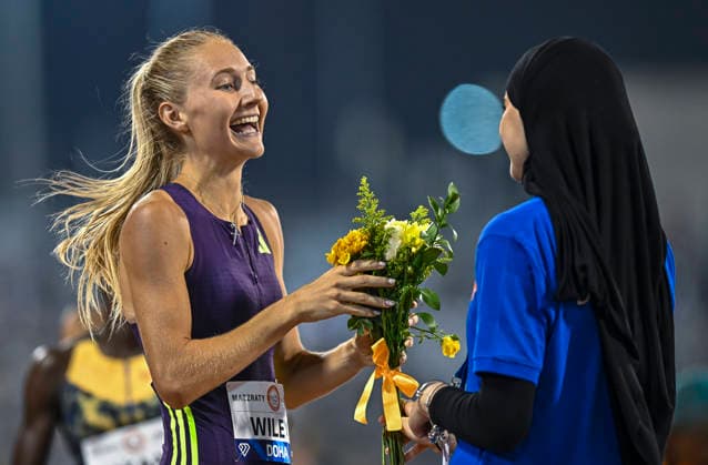 Doha Diamond League 2026 Addison Wiley of the United States celebrates after winning the women s 800m final at the Diamond League Doha Meeting 2026 competition at Suheim Bin Hamad Stadium in Doha, Qatar, on May 19, 2026. DOHA Qatar Copyright: xNOUSHADx