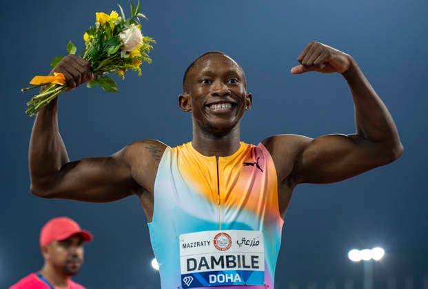 Doha Diamond League 2026 Sinesipho Dambile of South Africa celebrates after winning the men s 200m final at the Diamond League Doha Meeting 2026 competition at Suheim Bin Hamad Stadium in Doha, Qatar, on May 19, 2026. DOHA Qatar Copyright: xNOUSHADx