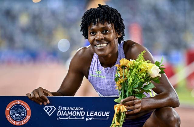 Doha Diamond League 2026 Marileidy Paulino of Dominican Republic celebrates after winning the women s 400m final at the Diamond League Doha Meeting 2026 competition at Suheim Bin Hamad Stadium in Doha, Qatar, on May 19, 2026. DOHA Qatar Copyright: xNOUSHADx