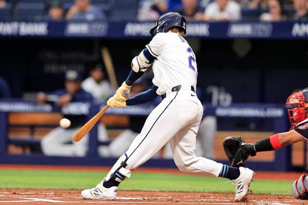 June 19, 2026, St. Petersburg, Florida, USA: Tampa Bay Rays right fielder Jonny DeLuca (21) flies out to Washington Nationals center fielder Jacob Young (30) during an MLB, Baseball Herren, USA game on June 19, 2026 at Tropicana Field. The Rays beat the Nationals 5-2. MLB 2026: Washington Nationals 2 : 5 Tampa Bay Rays  - ZUMAh180 20260619_zsp_h180_007 Copyright: xKimxHukarix