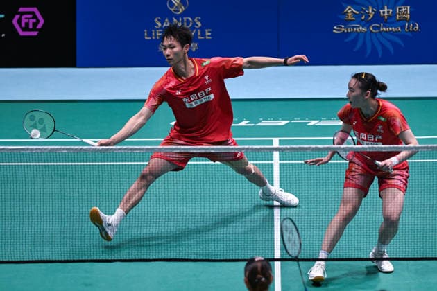 MACAO, CHINA - JUNE 19: Jiang Zhenbang and Wei Yaxin of China compete in the Mixed Doubles Quarterfinal match against Li Hongyi and Huang Kexin of China on day 4 of Macao Open Badminton 2026 at Macao East Asian Games Dome on June 19, 2026 in Macau, China.  Copyright: xVCGx 111649290088