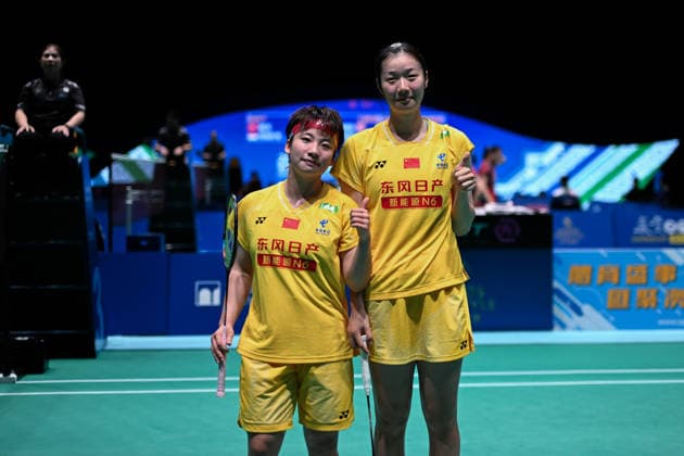 MACAO, CHINA - JUNE 19: Chen Fan Shutian and Liu Jiayue of China react after the Women s Doubles Quarterfinal match against Liao Lixi and Shen Shiyao of China on day 4 of Macao Open Badminton 2026 at Macao East Asian Games Dome on June 19, 2026 in Macao, China.  Copyright: xVCGx 111649291810