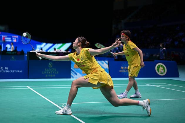 MACAO, CHINA - JUNE 19: Chen Fan Shutian and Liu Jiayue of China compete in the Women s Doubles Quarterfinal match against Liao Lixi and Shen Shiyao of China on day 4 of Macao Open Badminton 2026 at Macao East Asian Games Dome on June 19, 2026 in Macao, China.  Copyright: xVCGx 111649291817