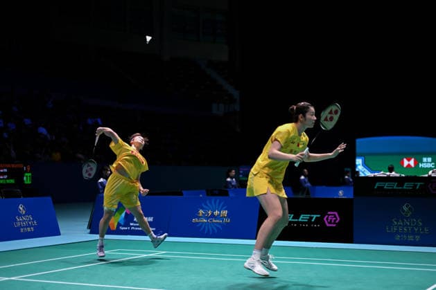 MACAO, CHINA - JUNE 19: Chen Fan Shutian and Liu Jiayue of China compete in the Women s Doubles Quarterfinal match against Liao Lixi and Shen Shiyao of China on day 4 of Macao Open Badminton 2026 at Macao East Asian Games Dome on June 19, 2026 in Macao, China.  Copyright: xVCGx 111649291811
