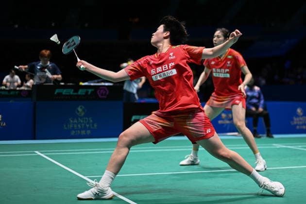 MACAO, CHINA - JUNE 19: Bao Lijing and Cao Zihan of China compete in the Women s Doubles Quarterfinal match against Yi En Hsieh and Teng Chun Hsun of Chinese Taipei on day 4 of Macao Open Badminton 2026 at Macao East Asian Games Dome on June 19, 2026 in Macao, China.  Copyright: xVCGx 111649293713