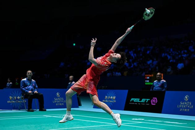 MACAO, CHINA - JUNE 19: Han Qianxi of China competes in the Women s Singles Quarterfinal match against Anmol Kharb of India on day 4 of Macao Open Badminton 2026 at Macao East Asian Games Dome on June 19, 2026 in Macao, China.  Copyright: xVCGx 111649287254