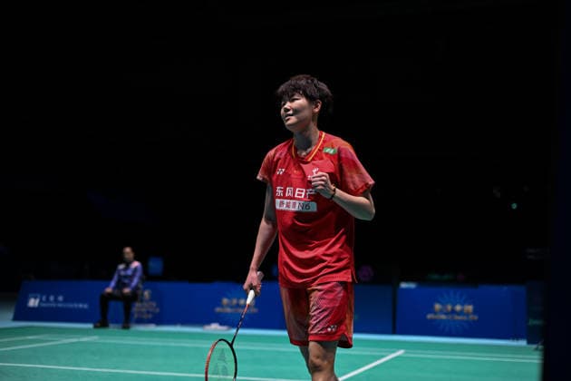 MACAO, CHINA - JUNE 19: Han Qianxi of China reacts in the Women s Singles Quarterfinal match against Anmol Kharb of India on day 4 of Macao Open Badminton 2026 at Macao East Asian Games Dome on June 19, 2026 in Macao, China.  Copyright: xVCGx 111649287248