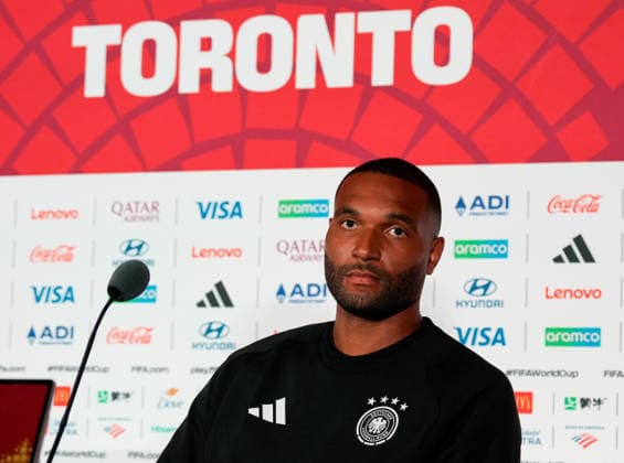 Jonathan Tah (Germany, No. 4) attends the pre-match press conference ahead of the group stage match between Germany and Ivory Coast, USA; German National Soccer Team; press conference; Toronto; June 19, 2026; USA; German National Soccer Team, press conference, Toronto, June 19, 2026, Toronto,detected_source_language Copyright: xEibner-Pressefoto ScottxColemanx EP_SCN