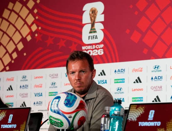 Julian Nagelsmann, head coach of Germany, attends the final press conference ahead of the group stage match between Germany and Ivory Coast, USA; German National Soccer Team, press conference, Toronto, June 19, 2026, USA; German national soccer team, press conference, Toronto, June 19, 2026, Toronto,detected_source_language Copyright: xEibner-Pressefoto ScottxColemanx EP_SCN