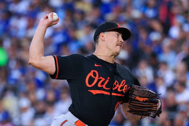 June 19, 2026, Los Angeles, California, USA: Starting pitcher, Trey Gibson 43 of the Baltimore Orioles during a regular season MLB, Baseball Herren, USA game against the Los Angeles Dodgers on Friday June 19, 2026 at Dodger Stadium in Los Angeles, California. Dodgers defeat Orioles, 6-5. JAVIER ROJAS PI Los Angeles USA - ZUMAp124 20260619_zaa_p124_017 Copyright: xJavierxRojasx