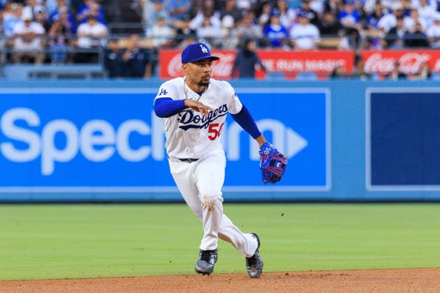 June 19, 2026, Los Angeles, California, USA: Mookie Betts 50 of the Los Angeles Dodgers fields a ball during a regular season MLB, Baseball Herren, USA game against the Baltimore Orioles on Friday June 19, 2026 at Dodger Stadium in Los Angeles, California. Dodgers defeat Orioles, 6-5. JAVIER ROJAS PI Dodgers Defeat Orioles, 6-5  - ZUMAp124 20260619_zaa_p124_023 Copyright: xJavierxRojasx