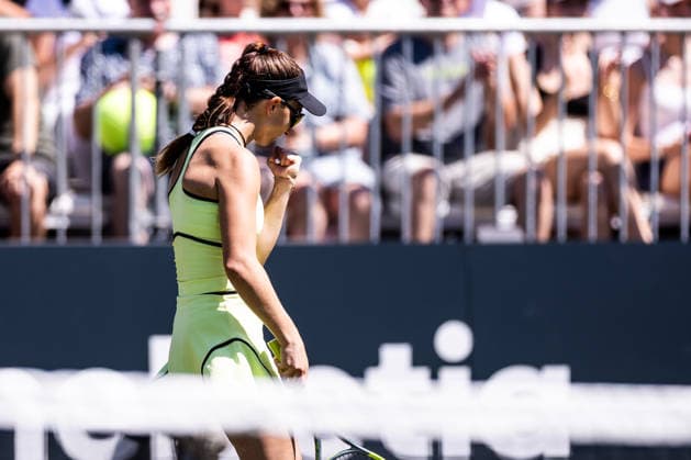 BAD HOMBURG, GERMANY - JUNE 20: Tamara Korpatsch (GER) cheers during the Bad Homburg Open powered by Solarwatt Singles match between Irina-Camelia Begu (ROU) vs Tamara Korpatsch (GER) at Kurpark Bad Homburg on June 20, 2026 in Bad Homburg, Germany. Hessen Germany Copyright: xSteffiexWunderlx
