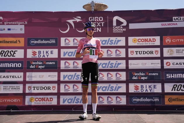 The pink jersey Italy s Lorenzo Mark Finn of Red Bull - Bora - Hansgrohe Rookies during Stage 7 of the Giro Next Gen 2026, from Sulmona to Piana delle Mele (Guardiagrele), Italy, Saturday, June 20, 2026.  Copyright: xMassimoxPaolone LaPressex