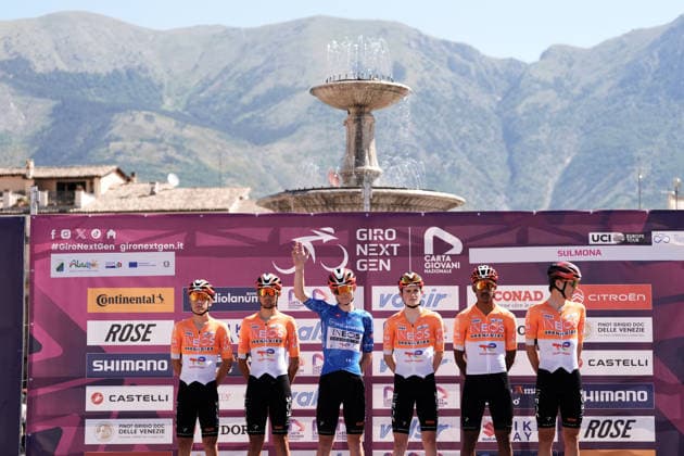 The blue jersey Great Britain s Mattie Dodd of Ineos Grenadiers Racing Academy during Stage 7 of the Giro Next Gen 2026, from Sulmona to Piana delle Mele (Guardiagrele), Italy, Saturday, June 20, 2026.  Copyright: xMassimoxPaolone LaPressex