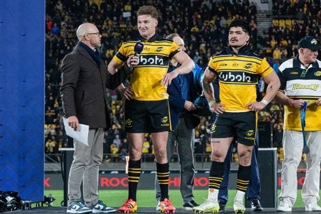 June 20, 2026, Wellington, Wellington City, New Zealand: Super Rugby Pacific 2026 Final: Hurricanes v Chiefs: June 20th, 2026, Wellington, Wellington City, New Zealand: Hurricanes player Jordie Barrett discusses his teams performance during a tv interview after his teams emphatic 60-5 victory over the Chiefs after the Super Rugby Pacific Final 2026 fixture between the Hurricanes and the Chiefs at the Hnry Stadium in Wellington. Wellington New Zealand - ZUMAf189 20260620_zsp_f189_024 Copyright: xJamesxFoyx