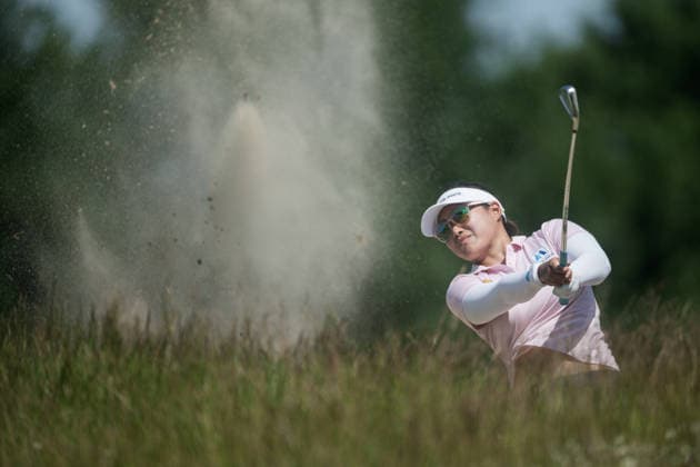 EEMNES, NETHERLANDS - JUNE 19: April Angurasaranee of Thailand plays her second shot on from the bunker of the 9th hole during Round 1 of the 2026 Dutch Ladies Open at Goyer Golf & Country Club on June 19, 2026 in Eemnes, Netherlands. Credit: Andy Astfalck NurPhoto Netherlands Copyright: xAndyxAstfalckx