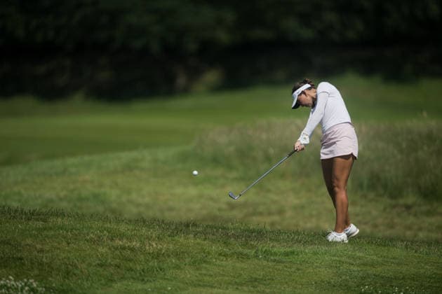 EEMNES, NETHERLANDS - JUNE 19: Annika Borrelli of the United States plays her second shot on the 9th hole fairway during Round 1 of the 2026 Dutch Ladies Open at Goyer Golf & Country Club on June 19, 2026 in Eemnes, Netherlands. Credit: Andy Astfalck NurPhoto Netherlands Copyright: xAndyxAstfalckx