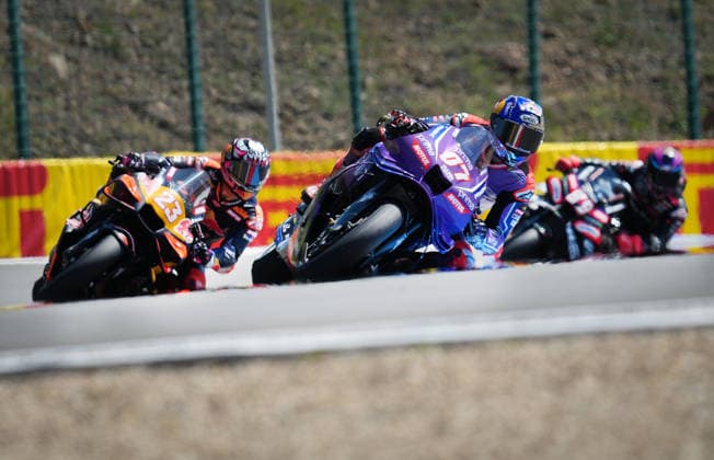 Czech Republic motorcycle Grand Prix, MotoGP World Championship, WM, Weltmeisterschaft qualification MotoGP, in Brno, Czech Republic, on June 20, 2026. From left Enea Bastianini of Italy, Red Bull KTM Tech3 Team, Toprak Razgatlioglu of Turkey, Prima Pramac Yamaha Team and Jorge Martin of Spain, Aprilia Racing Team. (CTKxPhoto LubosxPavlicek) CTKPhotoP2026062003063  CTKPhotoP2026062003063