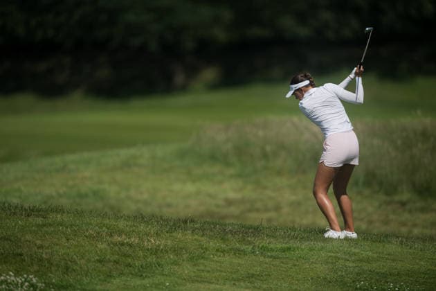 EEMNES, NETHERLANDS - JUNE 19: Annika Borrelli of the United States plays her second shot on the 9th hole fairway during Round 1 of the 2026 Dutch Ladies Open at Goyer Golf & Country Club on June 19, 2026 in Eemnes, Netherlands. Credit: Andy Astfalck NurPhoto Netherlands Copyright: xAndyxAstfalckx