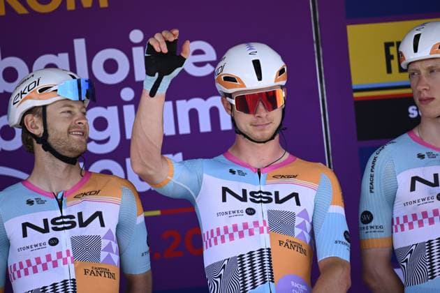 Baloise Belgium Tour 2026 Stage 4 AARSCHOT, BELGIUM - JUNE 20 : Louvel Matis (FRA) of NSN Cycling Team on the podium before the start of race during stage 4 of the 95th edition of Baloise Tour of Belgium an UCI ProSeries 2.Pro cycling road race stage for Men Elite of 183.5 km with start in Begijnendijk and finish in Aarschot on June 20, 2026 in Aarschot, Belgium, 20 06 2026 ( Motordriver Stephan Boone - Aarschot Belgium  Copyright: xTomasxSiskx