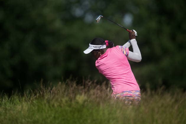 EEMNES, NETHERLANDS - JUNE 19: Georgia Iziemgbe Oboh of Nigeria plays her second shot on the 9th hole fairway during Round 1 of the 2026 Dutch Ladies Open at Goyer Golf & Country Club on June 19, 2026 in Eemnes, Netherlands. Credit: Andy Astfalck NurPhoto Netherlands Copyright: xAndyxAstfalckx
