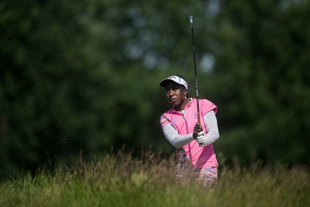 EEMNES, NETHERLANDS - JUNE 19: Georgia Iziemgbe Oboh of Nigeria plays her second shot on the 9th hole fairway during Round 1 of the 2026 Dutch Ladies Open at Goyer Golf & Country Club on June 19, 2026 in Eemnes, Netherlands. Credit: Andy Astfalck NurPhoto Netherlands Copyright: xAndyxAstfalckx