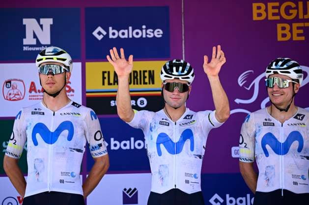 Baloise Belgium Tour 2026 Stage 4 AARSCHOT, BELGIUM - JUNE 20 : Milesi Lorenzo (ITA) of Movistar Team on the podium before the start of race during stage 4 of the 95th edition of Baloise Tour of Belgium an UCI ProSeries 2.Pro cycling road race stage for Men Elite of 183.5 km with start in Begijnendijk and finish in Aarschot on June 20, 2026 in Aarschot, Belgium, 20 06 2026 ( Motordriver Stephan Boone - Aarschot Belgium  Copyright: xTomasxSiskx
