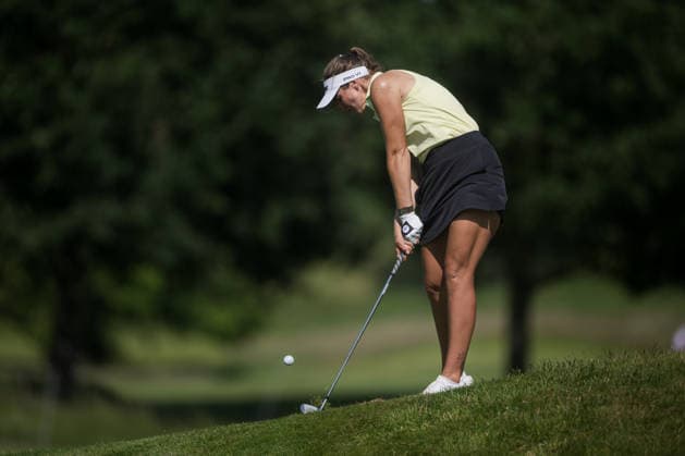 EEMNES, NETHERLANDS - JUNE 19: Leonie Harm of Germany plays her second shot on the 9th hole fairway during Round 1 of the 2026 Dutch Ladies Open at Goyer Golf & Country Club on June 19, 2026 in Eemnes, Netherlands. Credit: Andy Astfalck NurPhoto Netherlands Copyright: xAndyxAstfalckx