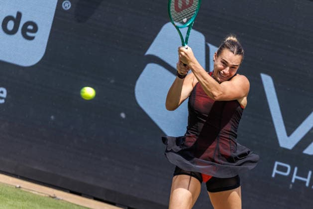 Berlin, 15.06.26, Tennis: VANDA Pharmaceuticals BERLIN TENNIS OPEN 2026 im Steffi-Graf-Stadion. Damen, Einzel. A. Sabalenka vs gegen Jessica Pegula. Aryna Sabalenka retourniert einen Ball. VANDA Pharmaceuticals BERLIN TENNIS OPEN 2026 *** Berlin, June 15, 2026, Tennis VANDA Pharmaceuticals BERLIN TENNIS OPEN 2026 at Steffi Graf Stadium Women’s Singles A 5496524