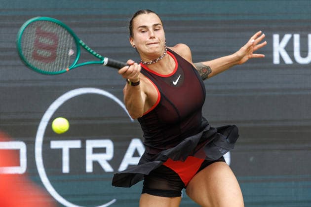 Berlin, 15.06.26, Tennis: VANDA Pharmaceuticals BERLIN TENNIS OPEN 2026 im Steffi-Graf-Stadion. Damen, Einzel. A. Sabalenka vs gegen Jessica Pegula. Aryna Sabalenka retourniert einen Ball. VANDA Pharmaceuticals BERLIN TENNIS OPEN 2026 *** Berlin, June 15, 2026, Tennis VANDA Pharmaceuticals BERLIN TENNIS OPEN 2026 at Steffi Graf Stadium Women’s Singles A