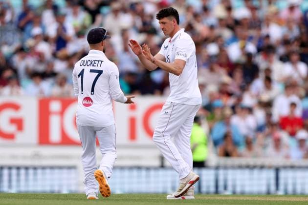 Matthew Fisher of England celebrates the wicket of Nathan Smith of New Zealand England v New Zealand, Second Test, Day Four, Rothesay Test Match Series, Cricket, The Kia Oval, London, UK - 20 Jun 2026London Kia Oval United Kingdom EDITORIAL USE ONLY No use with unauthorised audio, video, data, fixture lists, club league logos or live services. Online in-match use limited to 120 images, no video emulation. No use in betting, games or single club league player publications.  Copyright: xKieranxMcManus Shutterstockx 16928966ae