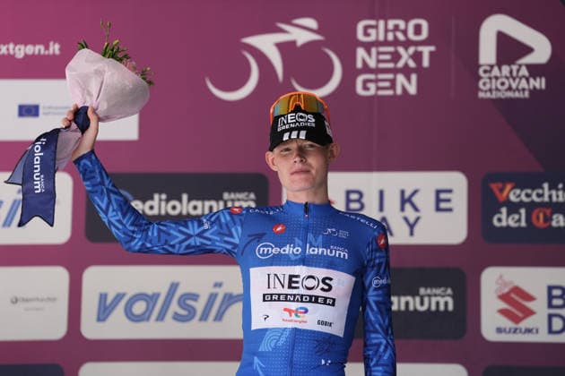 Great Britain s Mattie Dodd of Ineos Grenadiers Racing Academy blue jersey during Stage 7 of the Giro Next Gen 2026, from Sulmona to Piana delle Mele (Guardiagrele), Italy, Saturday, June 20, 2026.  Copyright: xMassimoxPaolone LaPressex