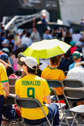 CLIMBING - World Climbing Series INNSBRUCK,AUSTRIA,20.JUN.26 - CLIMBING - World Climbing Series, lead. Image shows a fan with a Ronaldo jersey.  GEPAxpictures xMarkoxVulic