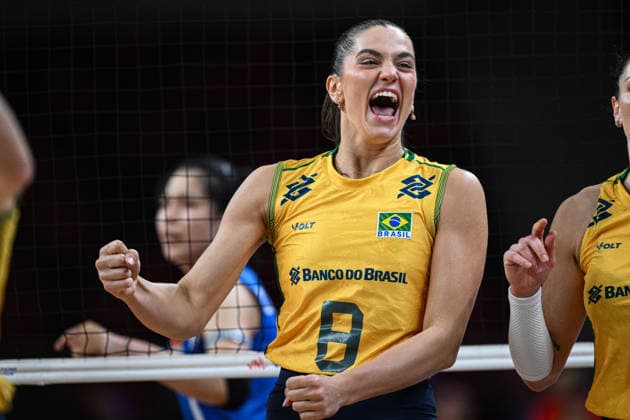China v Brazil - 2026 FIVB Volleyball Nations League ANKARA, TURKIYE - JUNE 20: Julia Gambatto Kudiess (8) of Brazil celebrates after score during the 2026 FIVB Volleyball Nations League (VNL) Week 2 match between China and Brazil at Ankara Sports Hall in Ankara, Turkiye on June 20, 2026. Akin Celiktas Anadolu Ankara Turkey. Editorial use only. Please get in touch for any other usage.  Copyright: x2026xAnadoluxAkinxCeliktasx