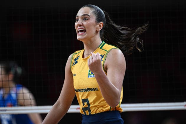 China v Brazil - 2026 FIVB Volleyball Nations League ANKARA, TURKIYE - JUNE 20: Julia Gambatto Kudiess (8) of Brazil celebrates after score during the 2026 FIVB Volleyball Nations League (VNL) Week 2 match between China and Brazil at Ankara Sports Hall in Ankara, Turkiye on June 20, 2026. Akin Celiktas Anadolu Ankara Turkey. Editorial use only. Please get in touch for any other usage.  Copyright: x2026xAnadoluxAkinxCeliktasx