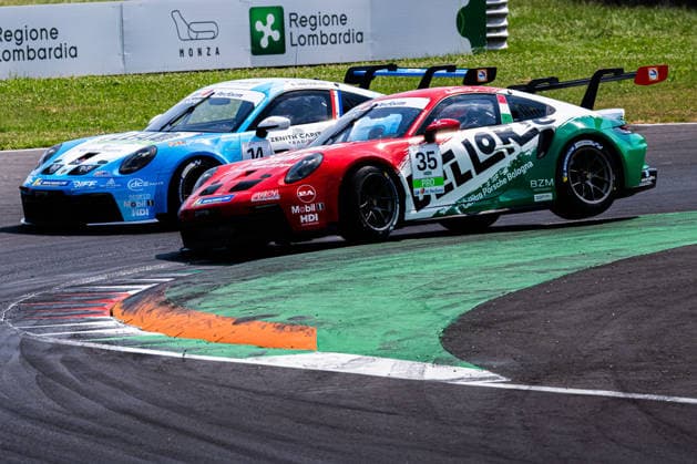 IPA85882534 - Andrea Bristot (ITA) overtaking Enna Van Soelen (NED) - Porsche Carrera Cup Italia, Rounds 5-6. At the Autodromo di Monza in Monza, MB. On June 20, 2026.  Copyright: xRiccardoxSpadettoxDexPaulis IPAxSportx xx 85882534